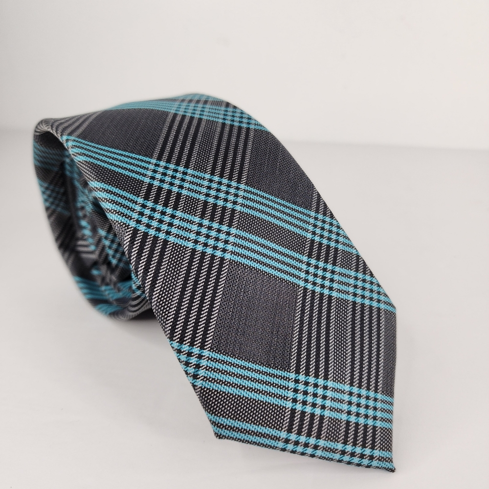J.FERRAR Blue /Black Plaid Tie.